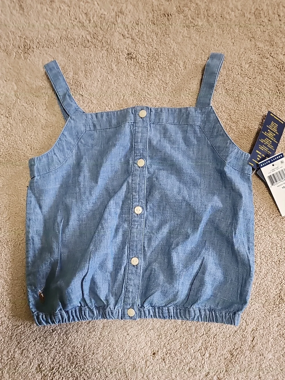 Ralph Lauren Girls' Light Blue Chambray Button-Front Tank Top